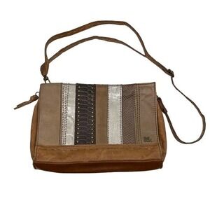 The Sak Indio leather satchel- Tabacco Ribbon boho brown bag adjustable straps